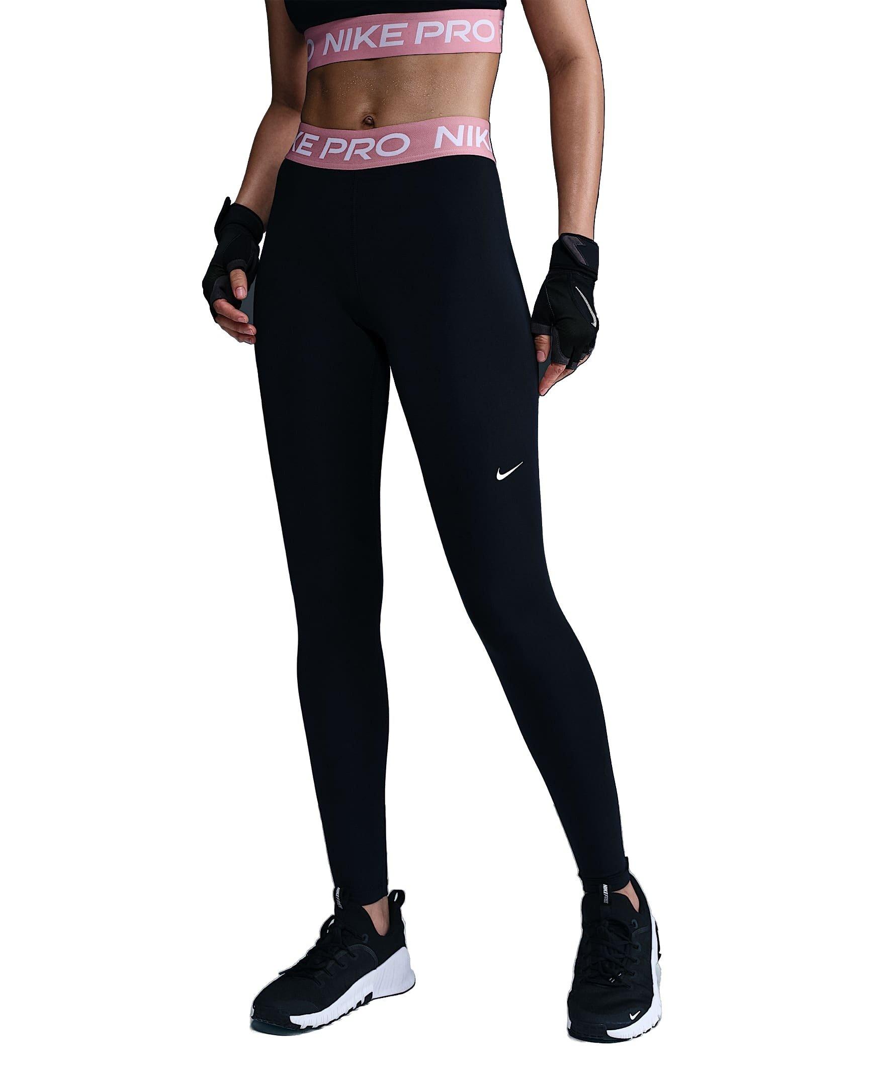 Nike Women's Pro Mid-Rise Mesh-Paneled Leggings - Black/Pink